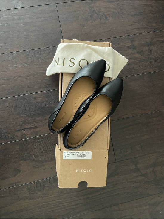 Nisolo Shoes - Nisolo Fina Black Leather Pointed-Toe Flats - Women Size 6.5 - New with box